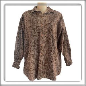 Vintage Album by Kenzo Corduroy Button Front Shirt Animal Print Top Size Medium